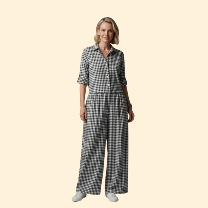 Women's Gingham Button-Up Jumpsuit