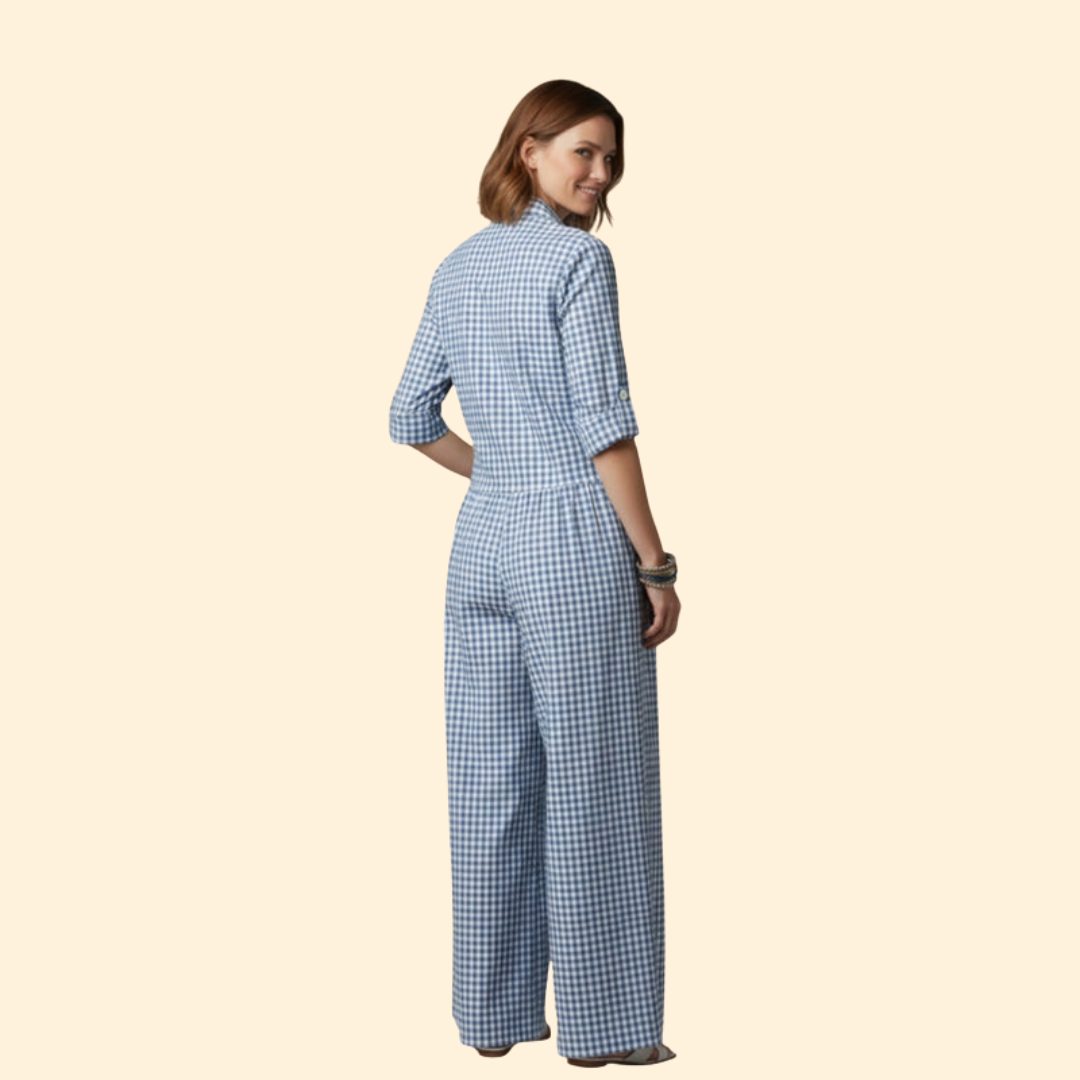 Women's Gingham Button-Up Jumpsuit