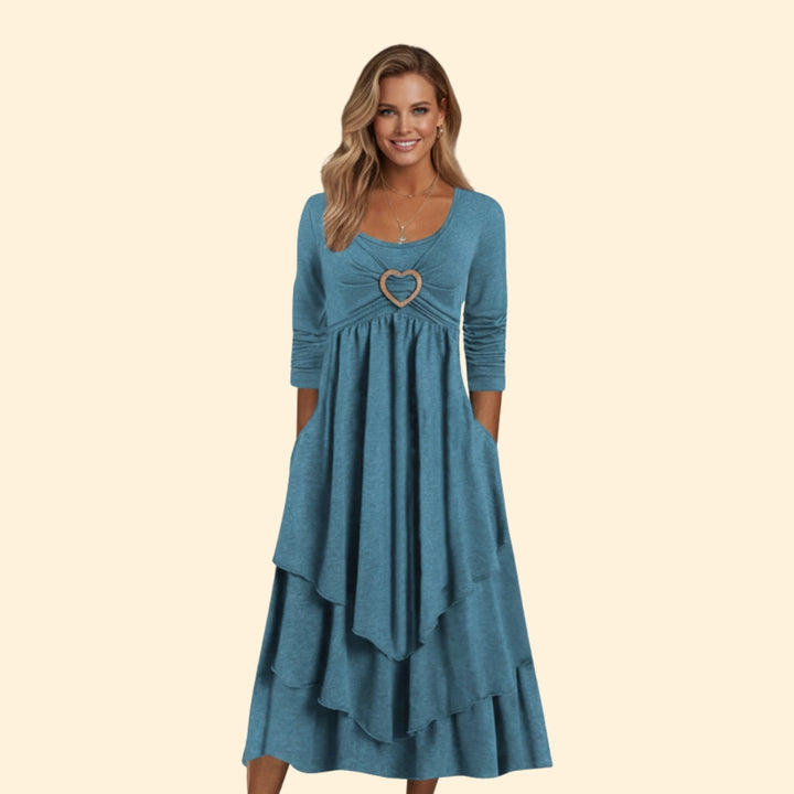 Women's Heart Detail Tiered Dress