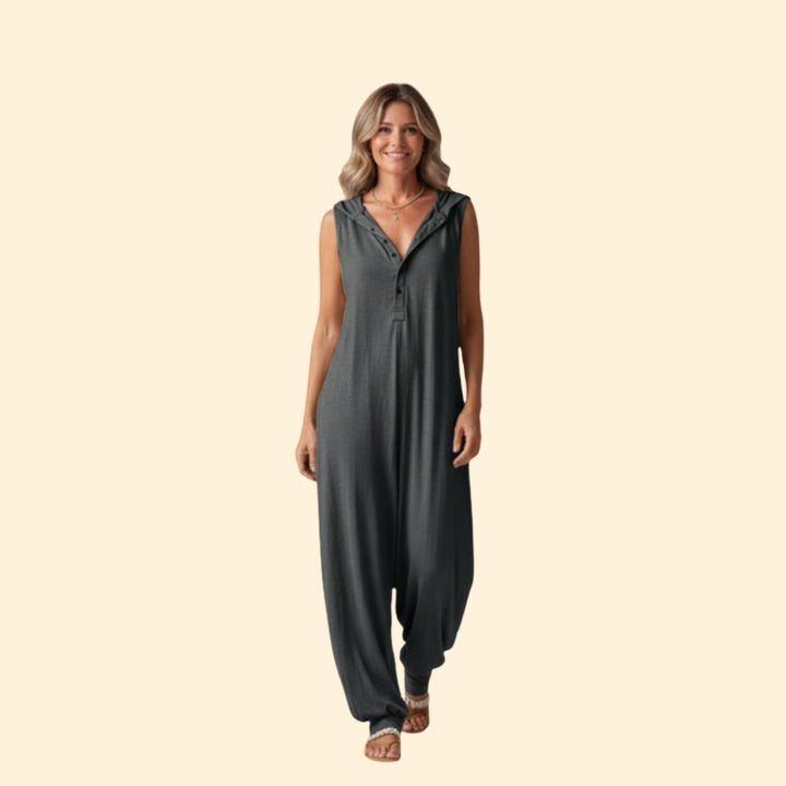 Women’s Hooded Button Jumpsuit