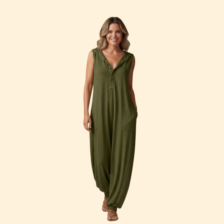 Women’s Hooded Button Jumpsuit