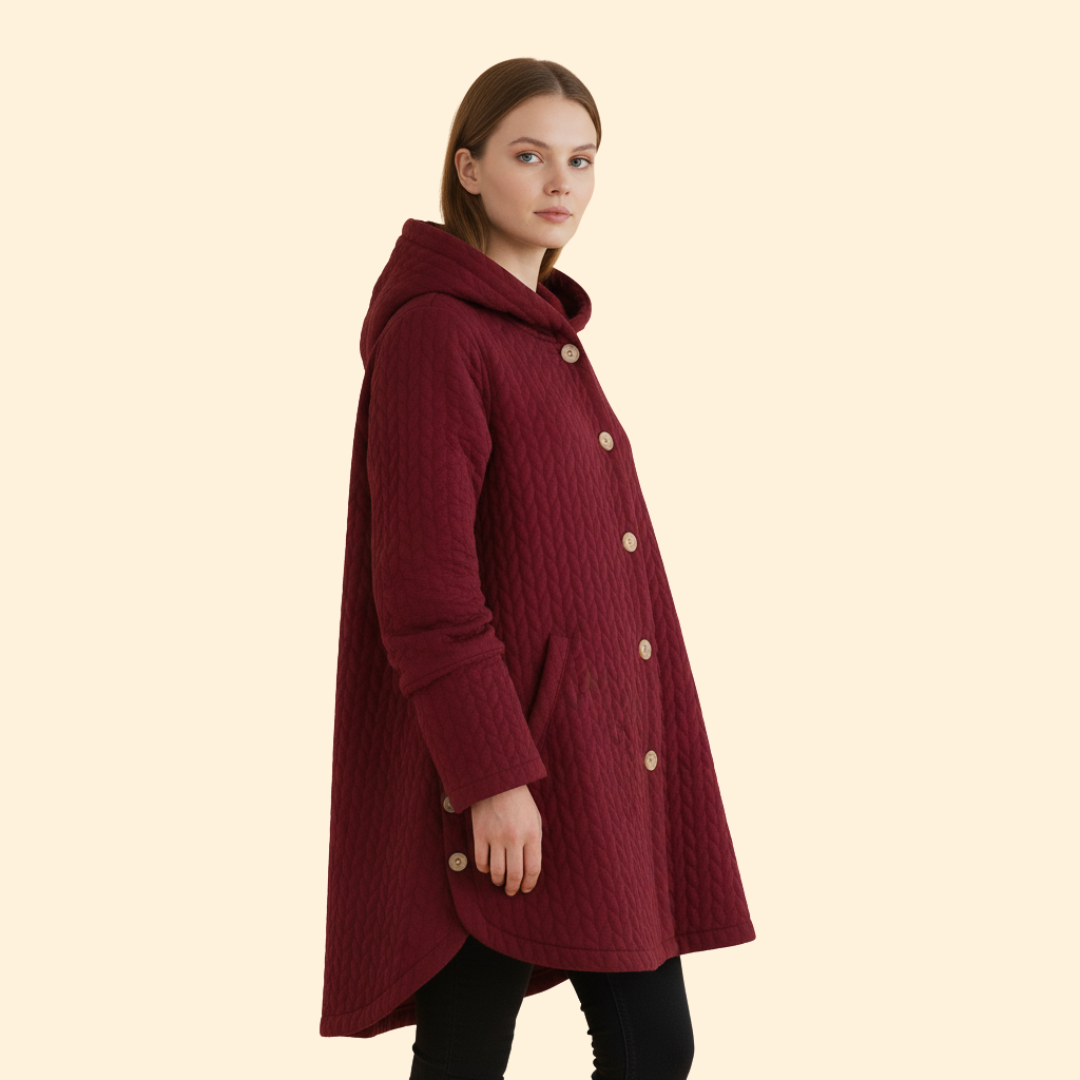 Women’s Hooded Coat with Curved Hem