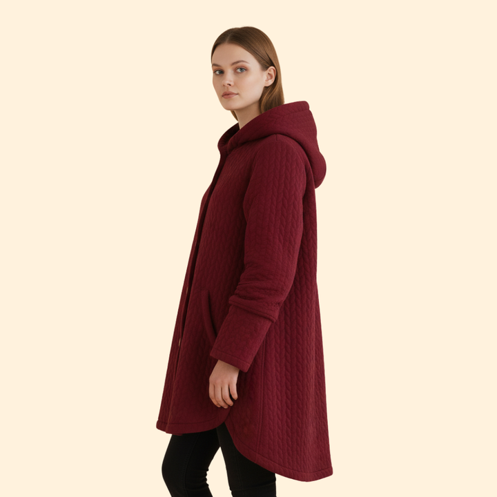 Women’s Hooded Coat with Curved Hem
