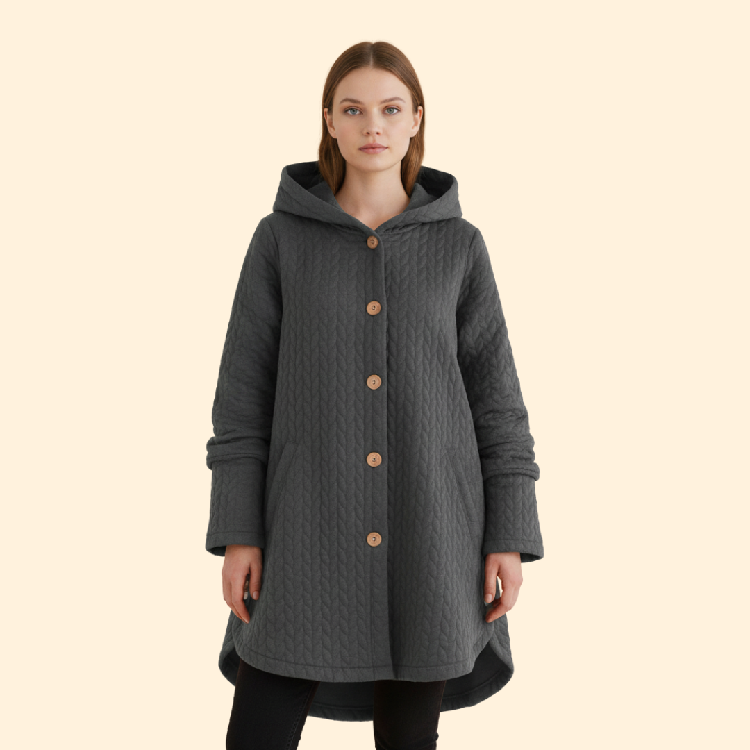 Women’s Hooded Coat with Curved Hem