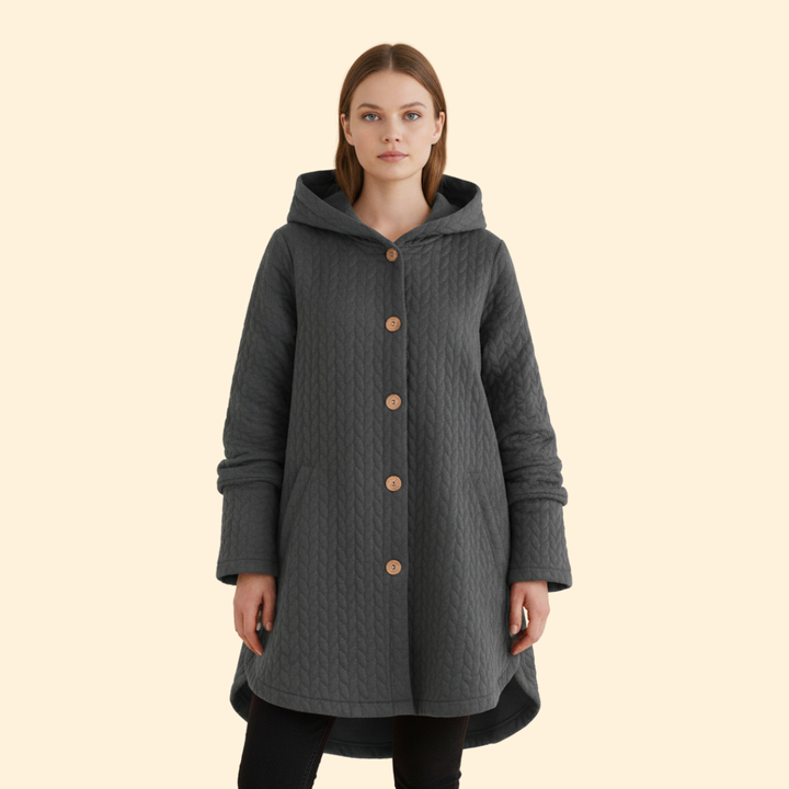 Women’s Hooded Coat with Curved Hem