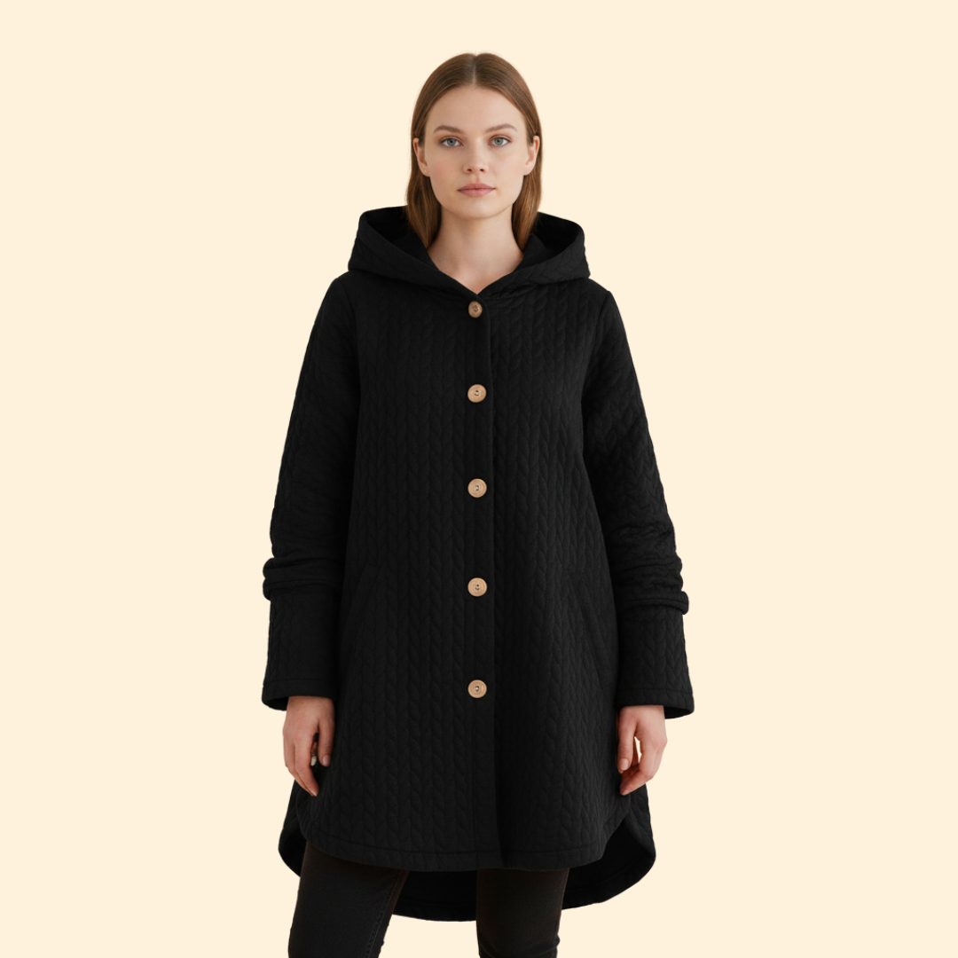 Women’s Hooded Coat with Curved Hem