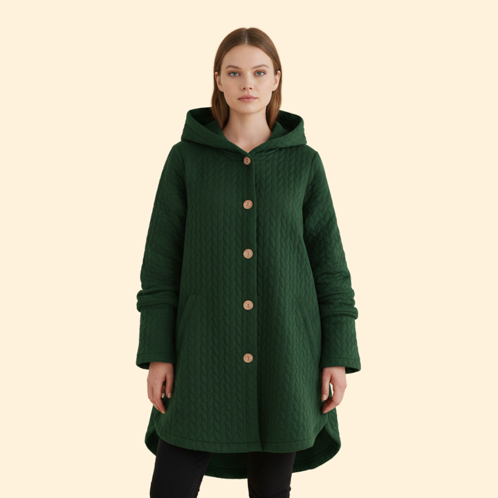 Women’s Hooded Coat with Curved Hem