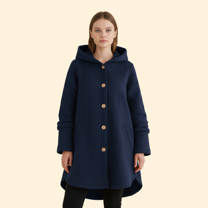Women’s Hooded Coat with Curved Hem