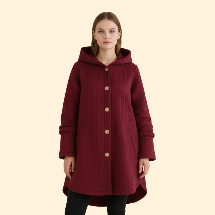 Women’s Hooded Coat with Curved Hem