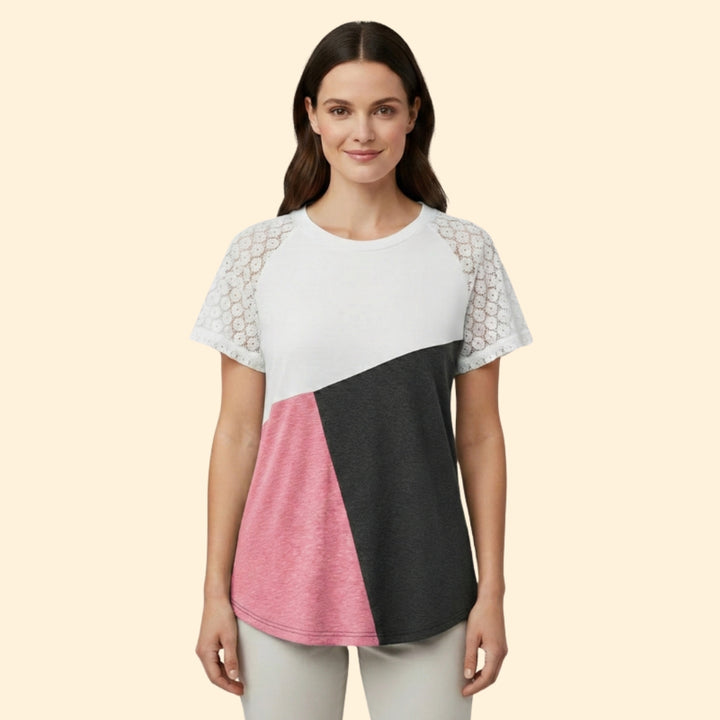 Women's Lace Detail Colorblock T-Shirt