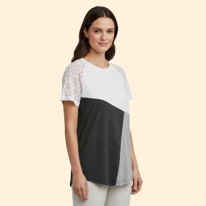 Women's Lace Detail Colorblock T-Shirt
