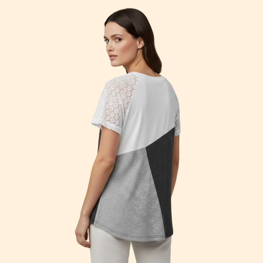 Women's Lace Detail Colorblock T-Shirt