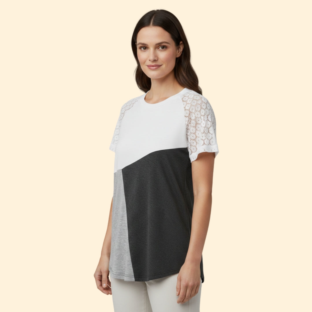 Women's Lace Detail Colorblock T-Shirt