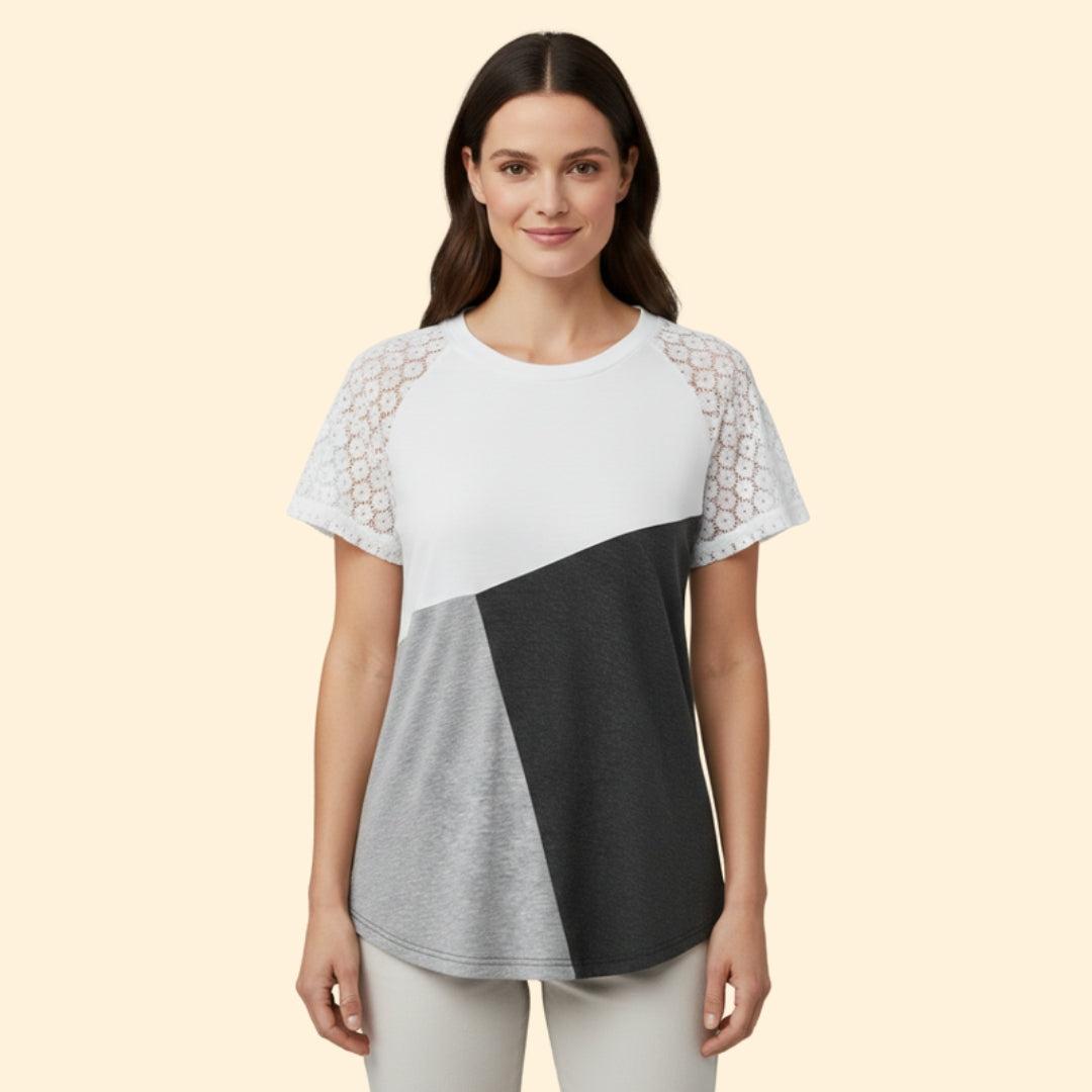 Women's Lace Detail Colorblock T-Shirt
