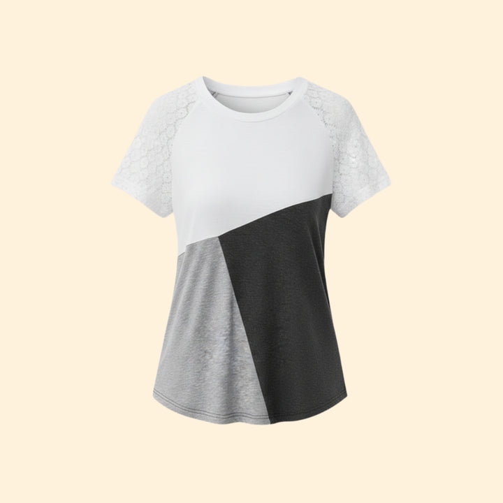 Women's Lace Detail Colorblock T-Shirt
