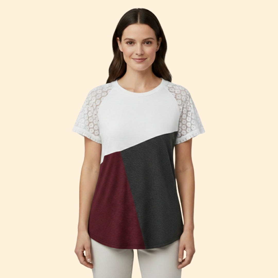 Women's Lace Detail Colorblock T-Shirt