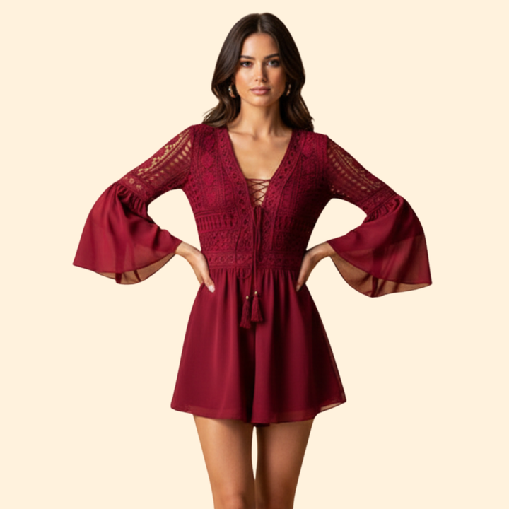 Women’s Lace Detail Trumpet Sleeve Dress