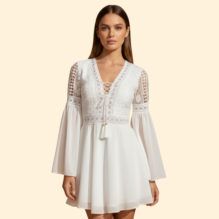 Women’s Lace Detail Trumpet Sleeve Dress
