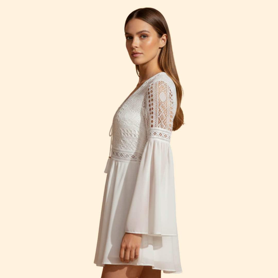 Women’s Lace Detail Trumpet Sleeve Dress
