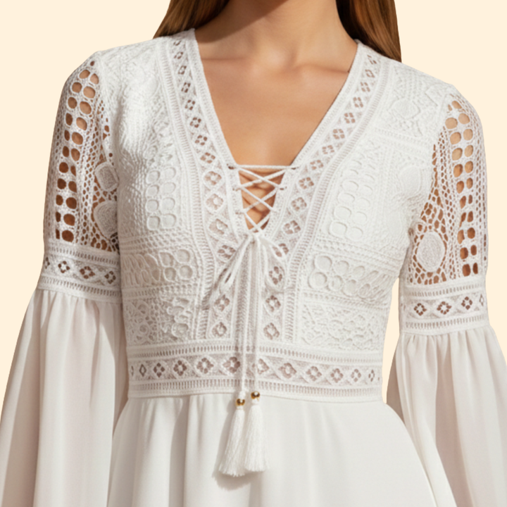 Women’s Lace Detail Trumpet Sleeve Dress