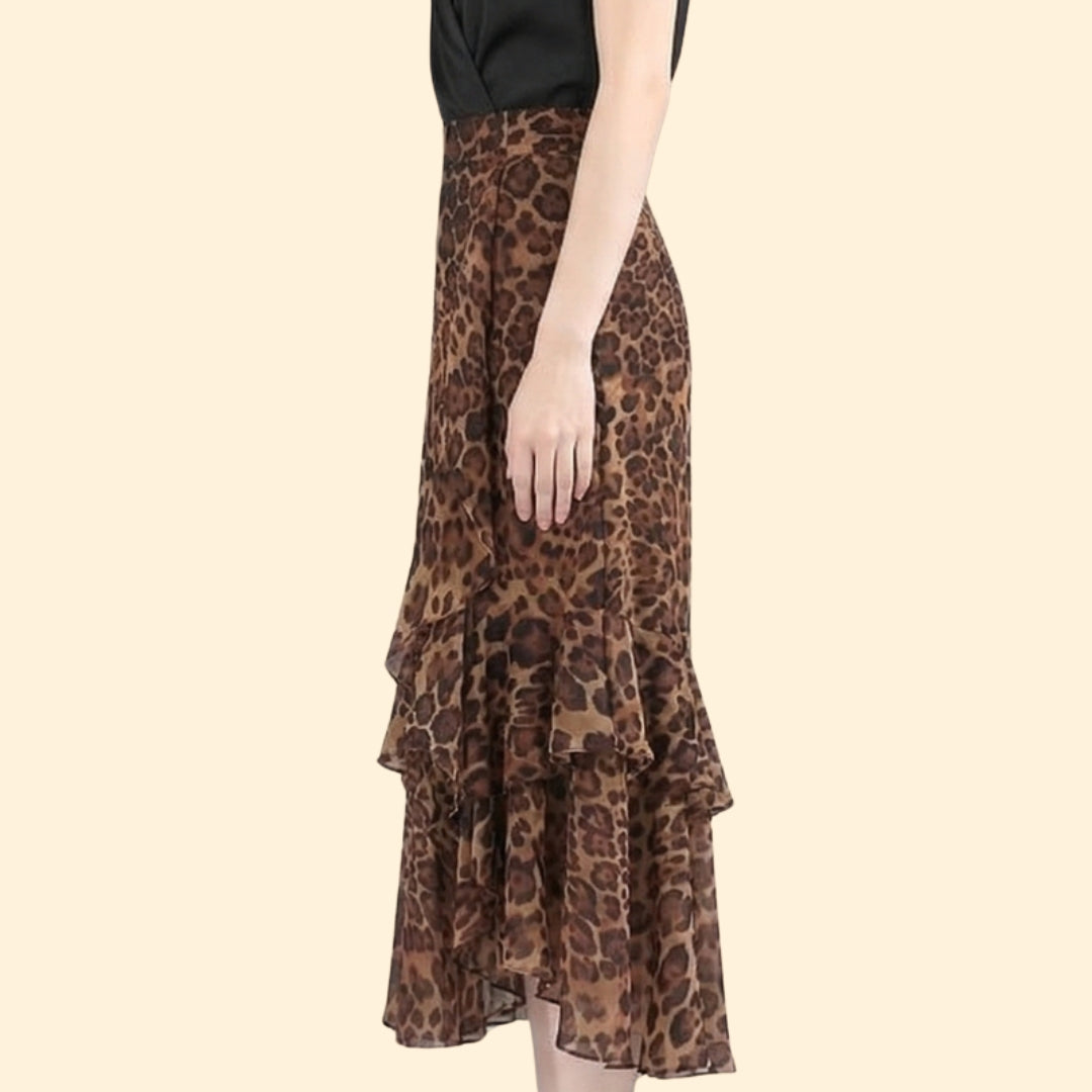 Women's Leopard Print Ruffle Skirt