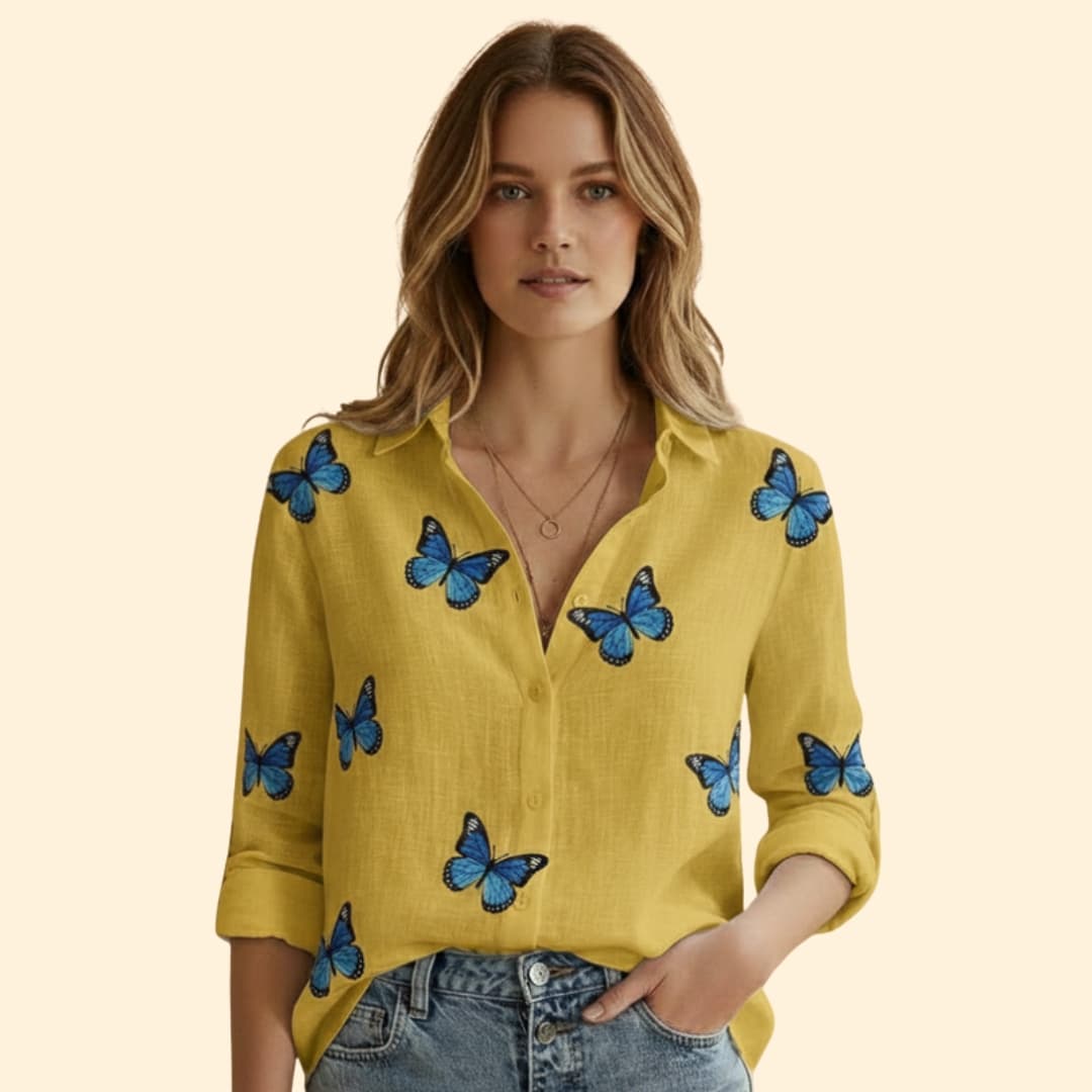 Women's Long-Sleeve Vintage Blouse with Button Detail