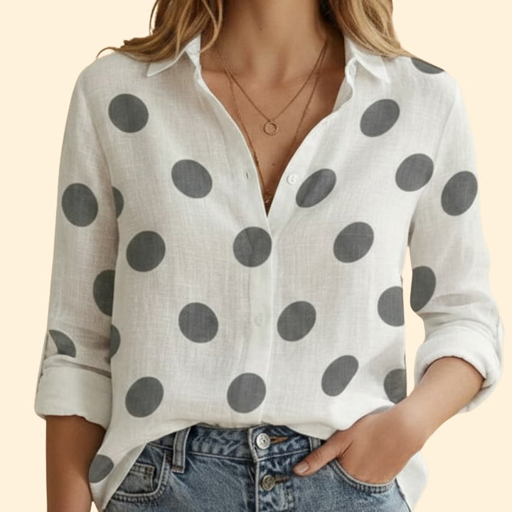Women's Long-Sleeve Vintage Blouse with Button Detail