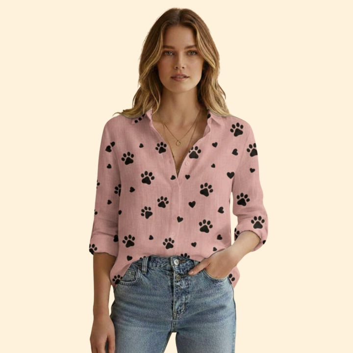 Women's Long-Sleeve Vintage Blouse with Button Detail