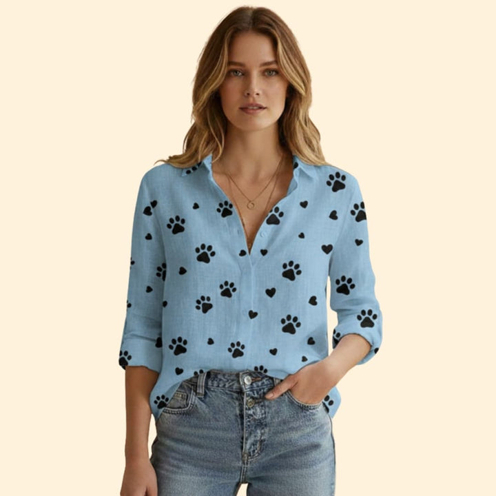 Women's Long-Sleeve Vintage Blouse with Button Detail