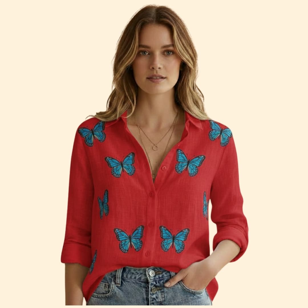 Women's Long-Sleeve Vintage Blouse with Button Detail