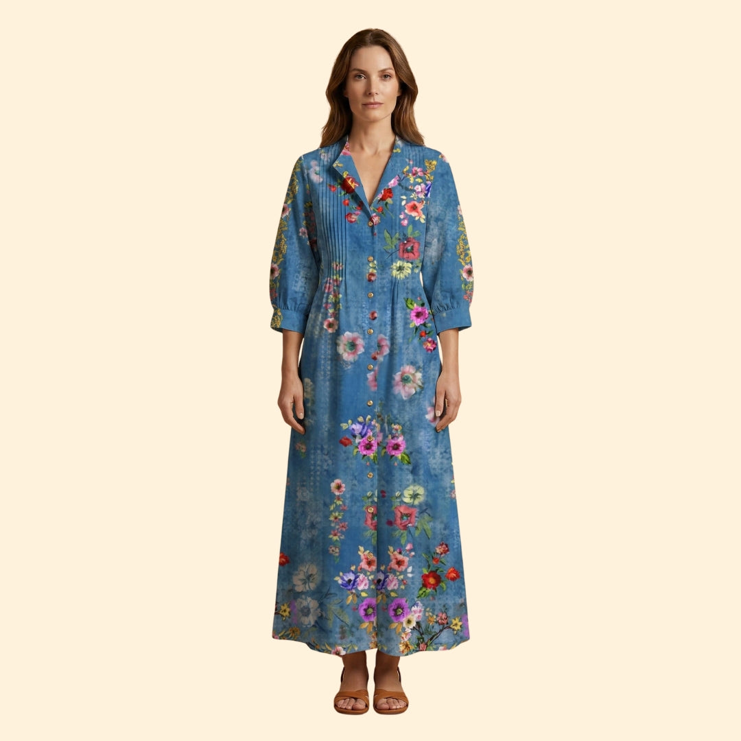 Women's Maxi Dress with Floral Design and Pockets