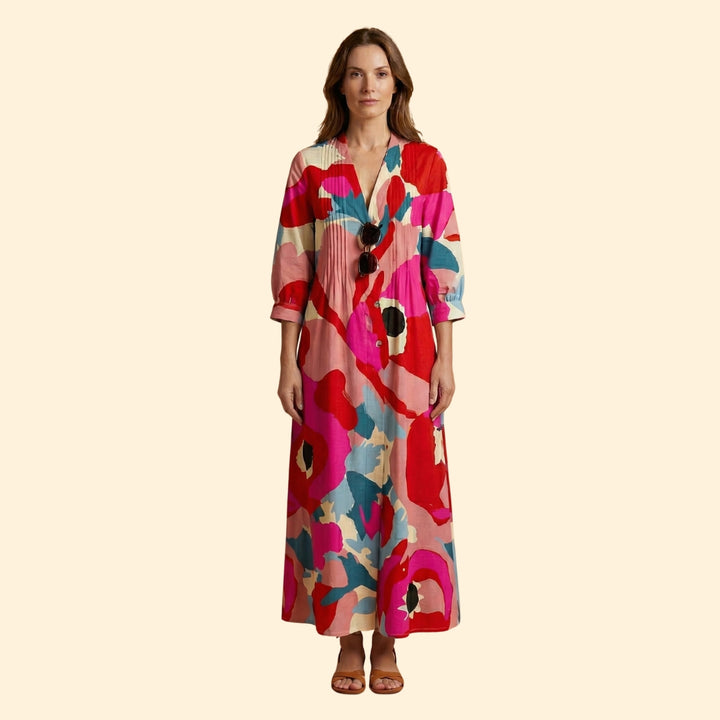 Women's Maxi Dress with Floral Design and Pockets