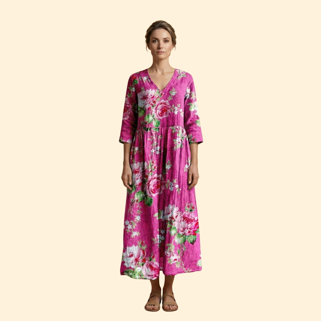 Women's Maxi Dress with Floral Design and Pockets