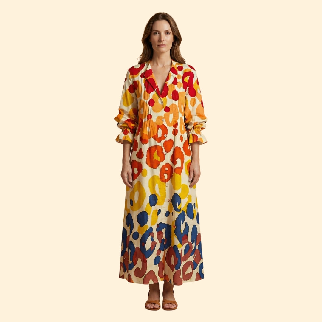 Women's Maxi Dress with Floral Design and Pockets