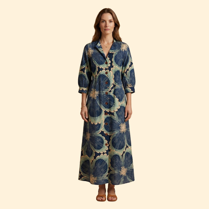 Women's Maxi Dress with Floral Design and Pockets