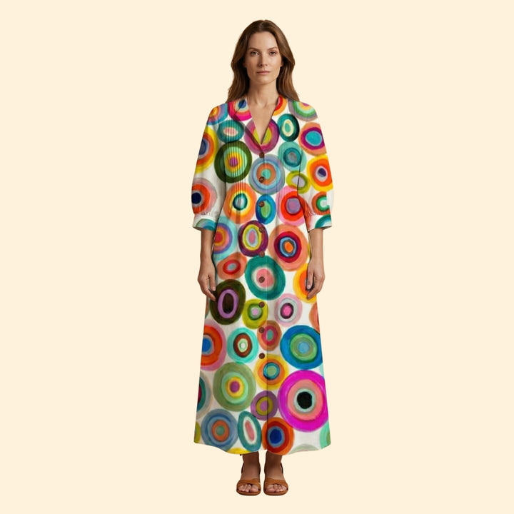 Women's Maxi Dress with Floral Design and Pockets