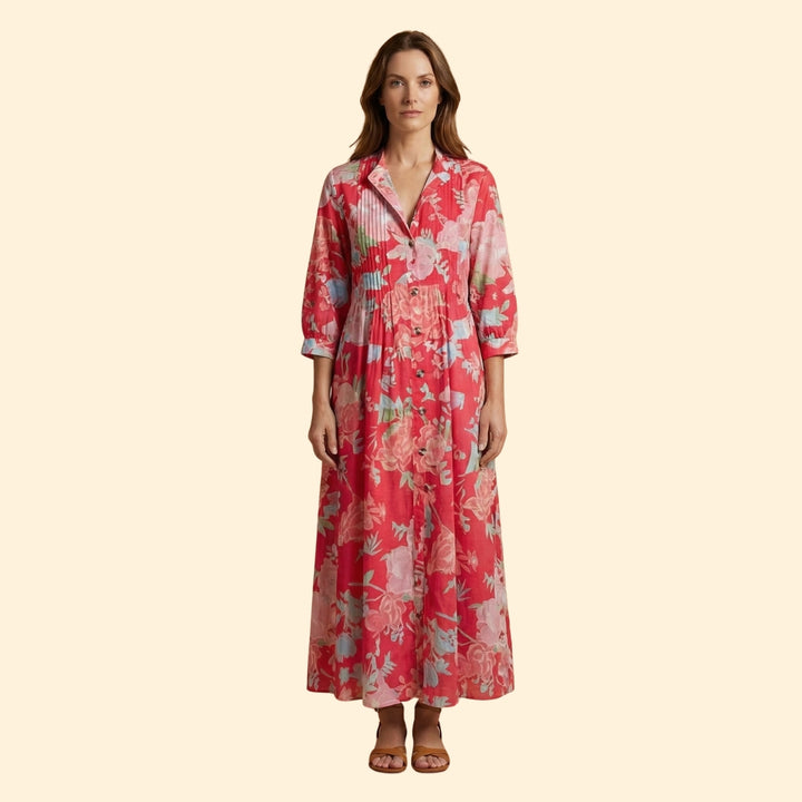 Women's Maxi Dress with Floral Design and Pockets