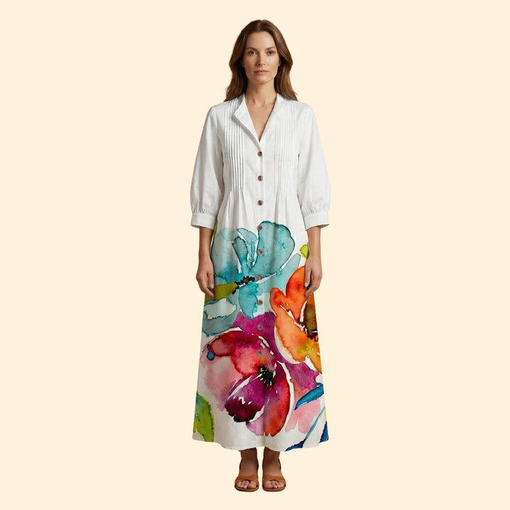 Women's Maxi Dress with Floral Design and Pockets
