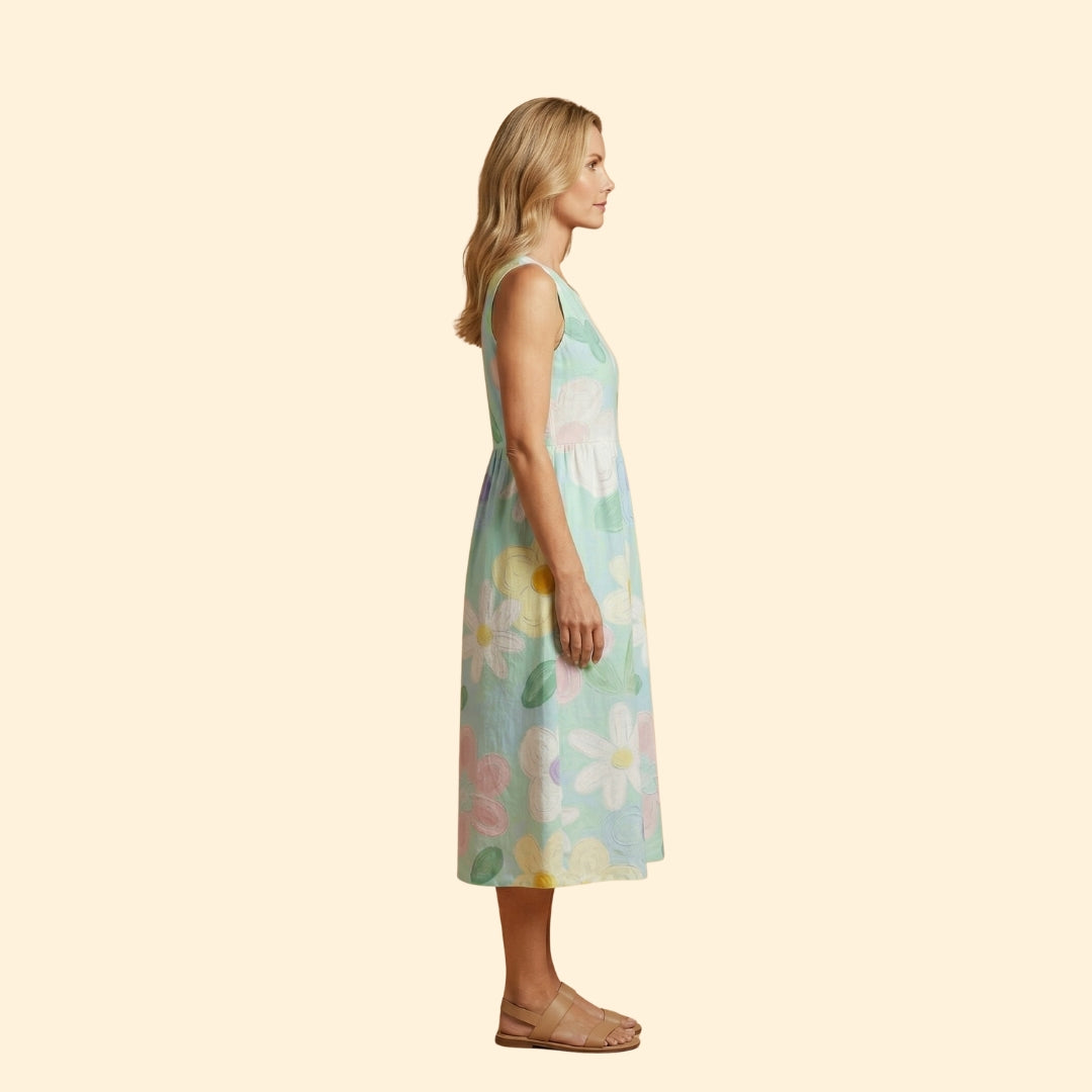 Women's Midi Dress with Floral Print and Relaxed Fit
