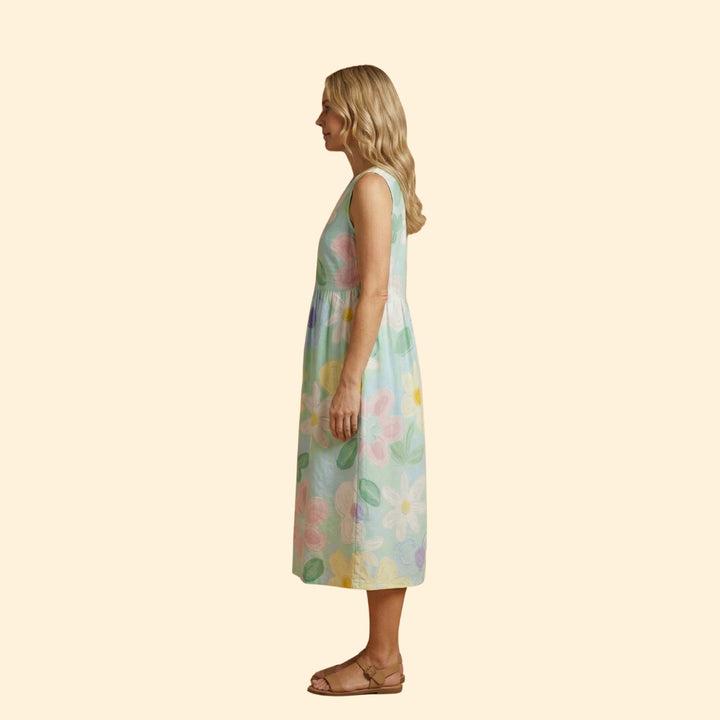 Women's Midi Dress with Floral Print and Relaxed Fit