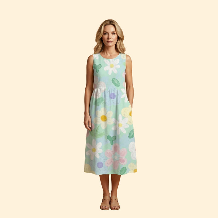 Women's Midi Dress with Floral Print and Relaxed Fit