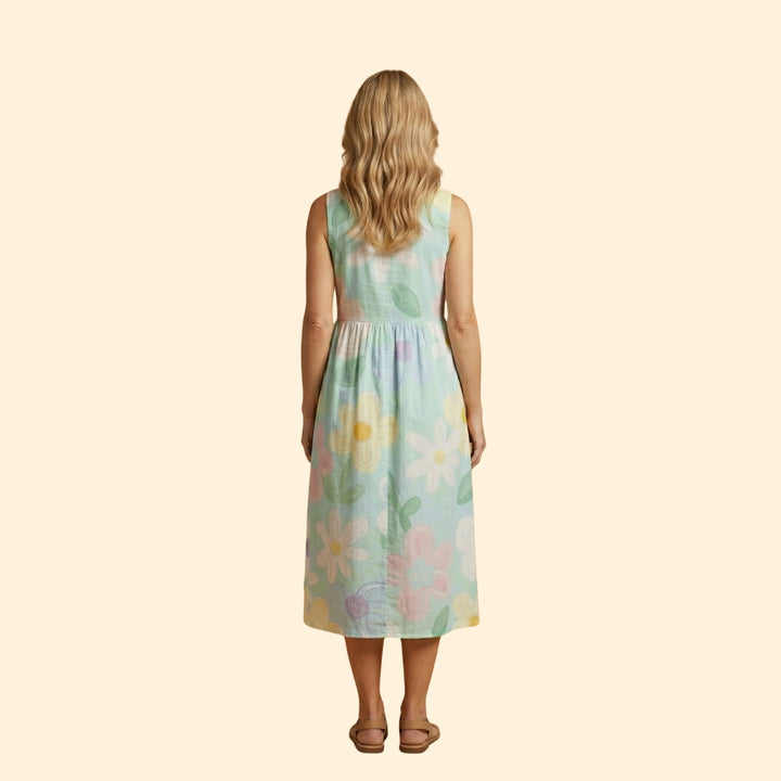 Women's Midi Dress with Floral Print and Relaxed Fit
