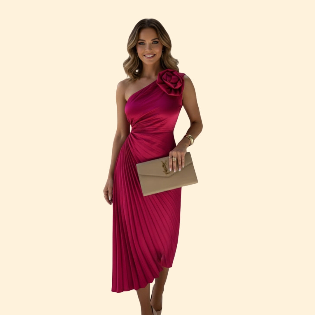 Women's One-Shoulder Pleated Dress