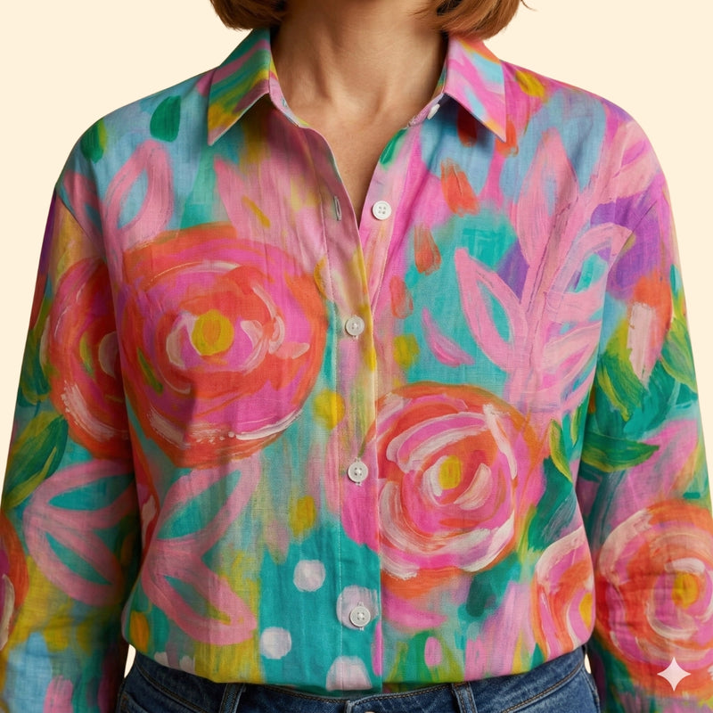 Women's Patterned Button Blouse