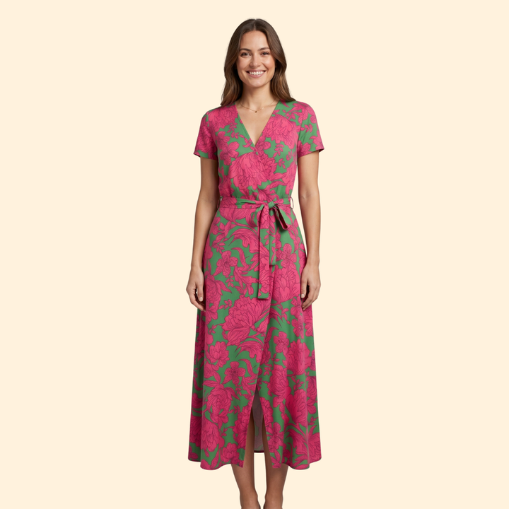 Women's Patterned V-Neck Dress