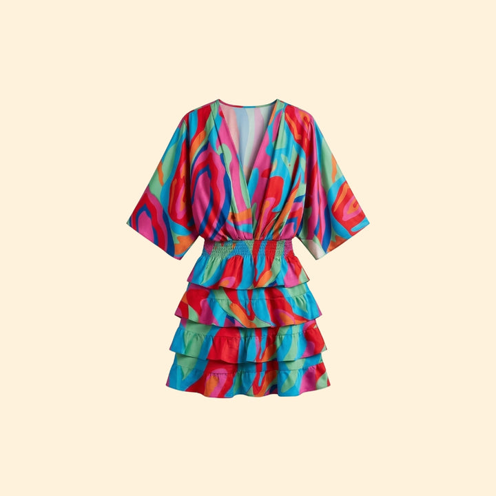 Women's Patterned V-Neck Mini Dress