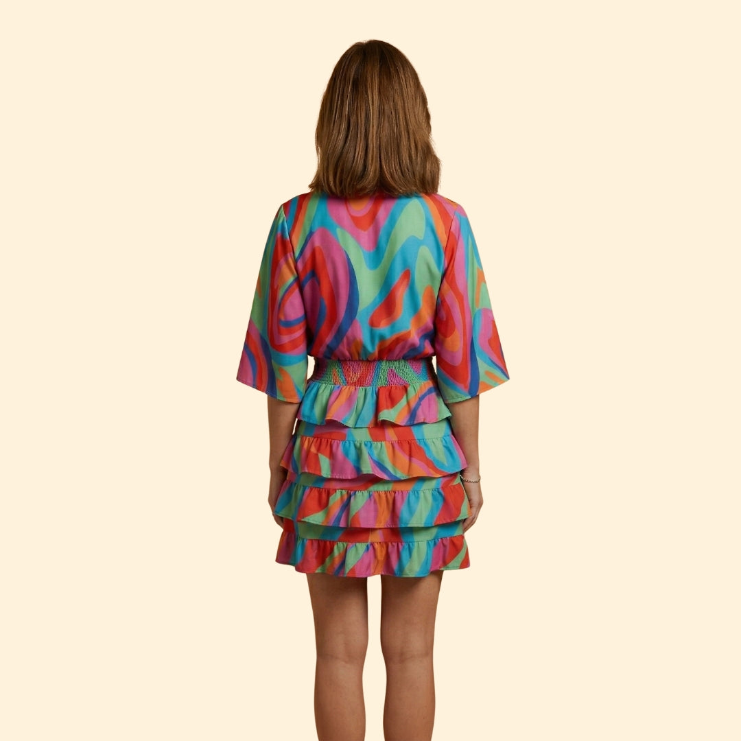 Women's Patterned V-Neck Mini Dress