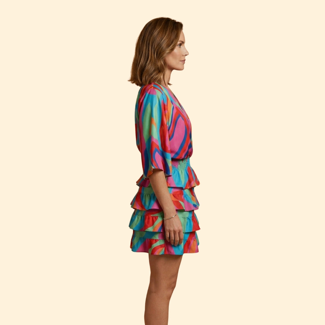 Women's Patterned V-Neck Mini Dress