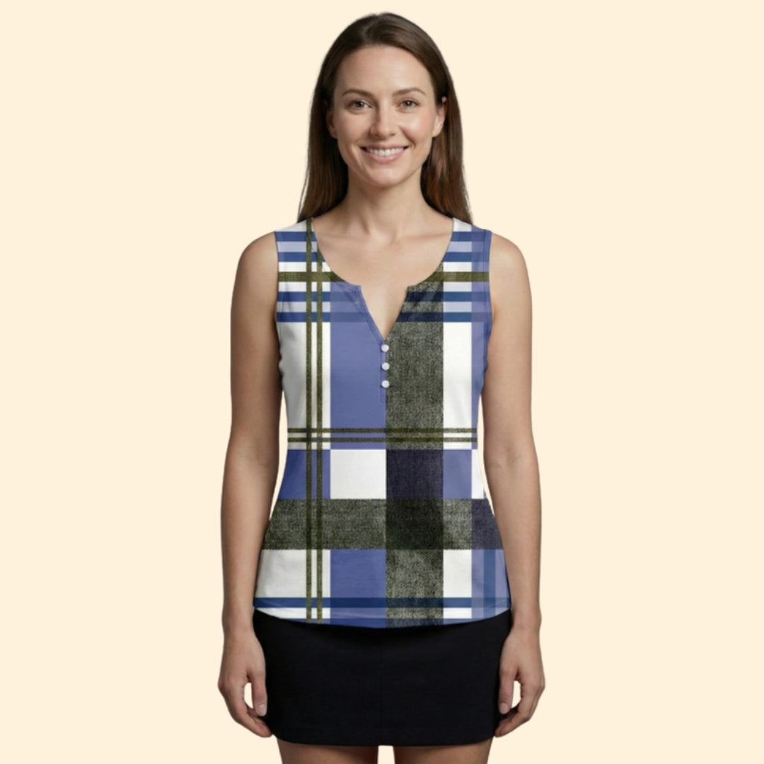 Women's Plaid Button Tank