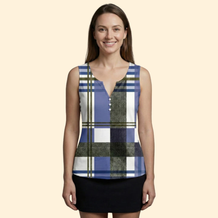 Women's Plaid Button Tank